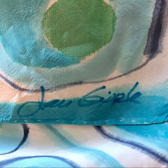 Vintage 1980’s’s Designer Jan Gipple Silk oblong scarf blue and white tones - Picture 6 of 12